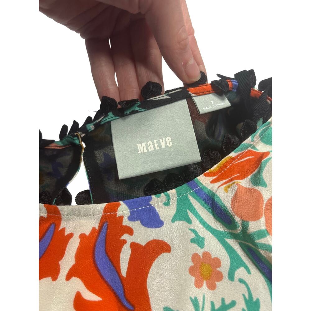 Maeve by Anthropologie Folk art Kimono Top Silk art to wear Indie Hippie SZ 2 - Picture 4 of 8